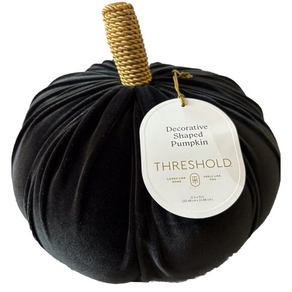 Threshold Pumpkin Shaped Black Velvet Throw Pillow New - Picture 3 of 5